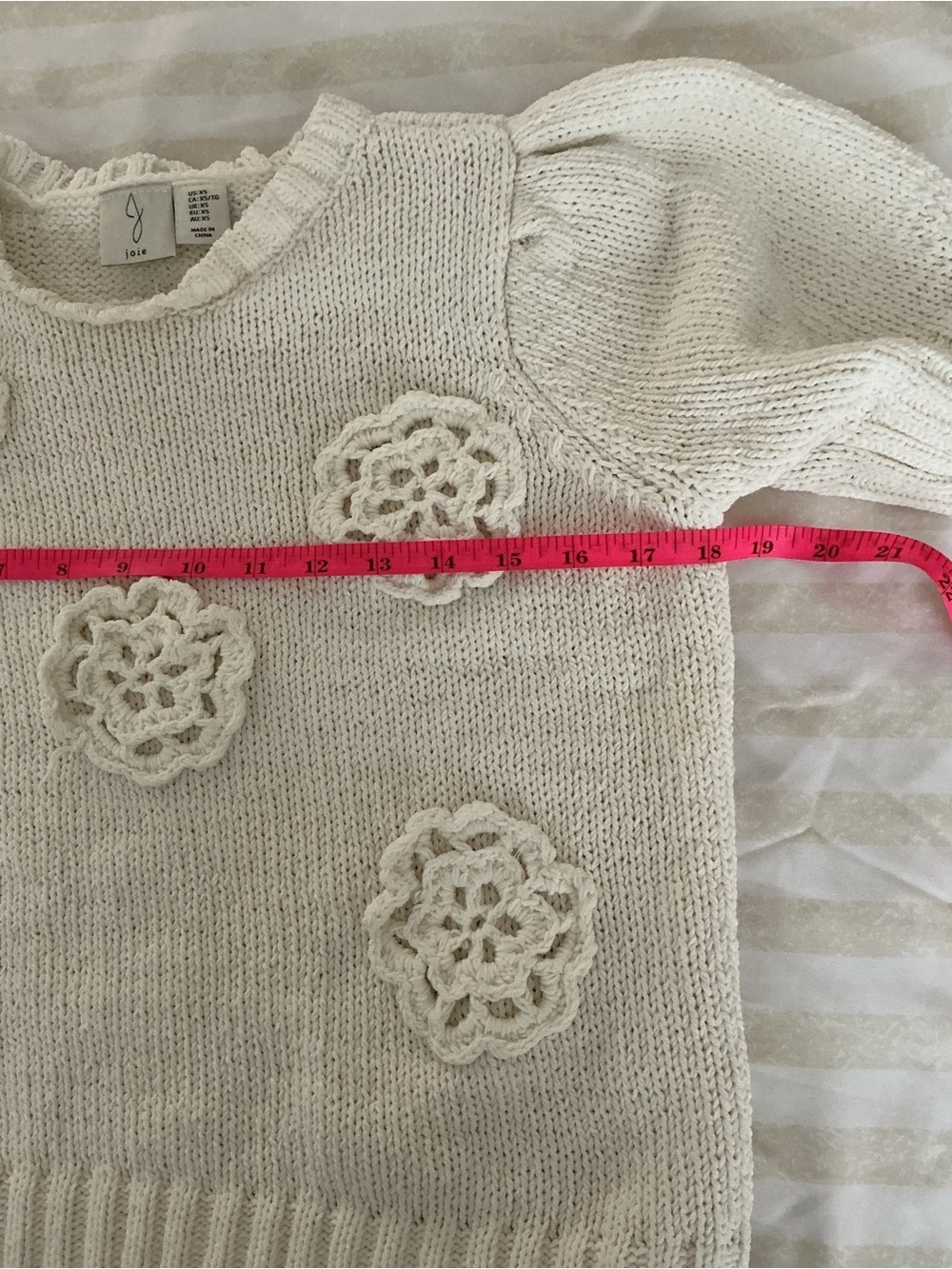 Joie Cream Crochet Flower Puff-Sleeve Knit Top - Picture 7 of 8